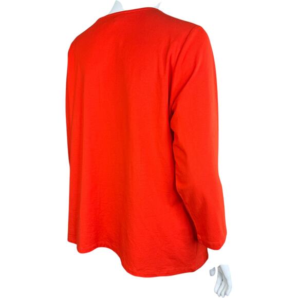 Jones New York Orange Womens 1X Stretch 3/4 Sleeve Blouse Chain Detail V-Neck - Picture 2 of 12